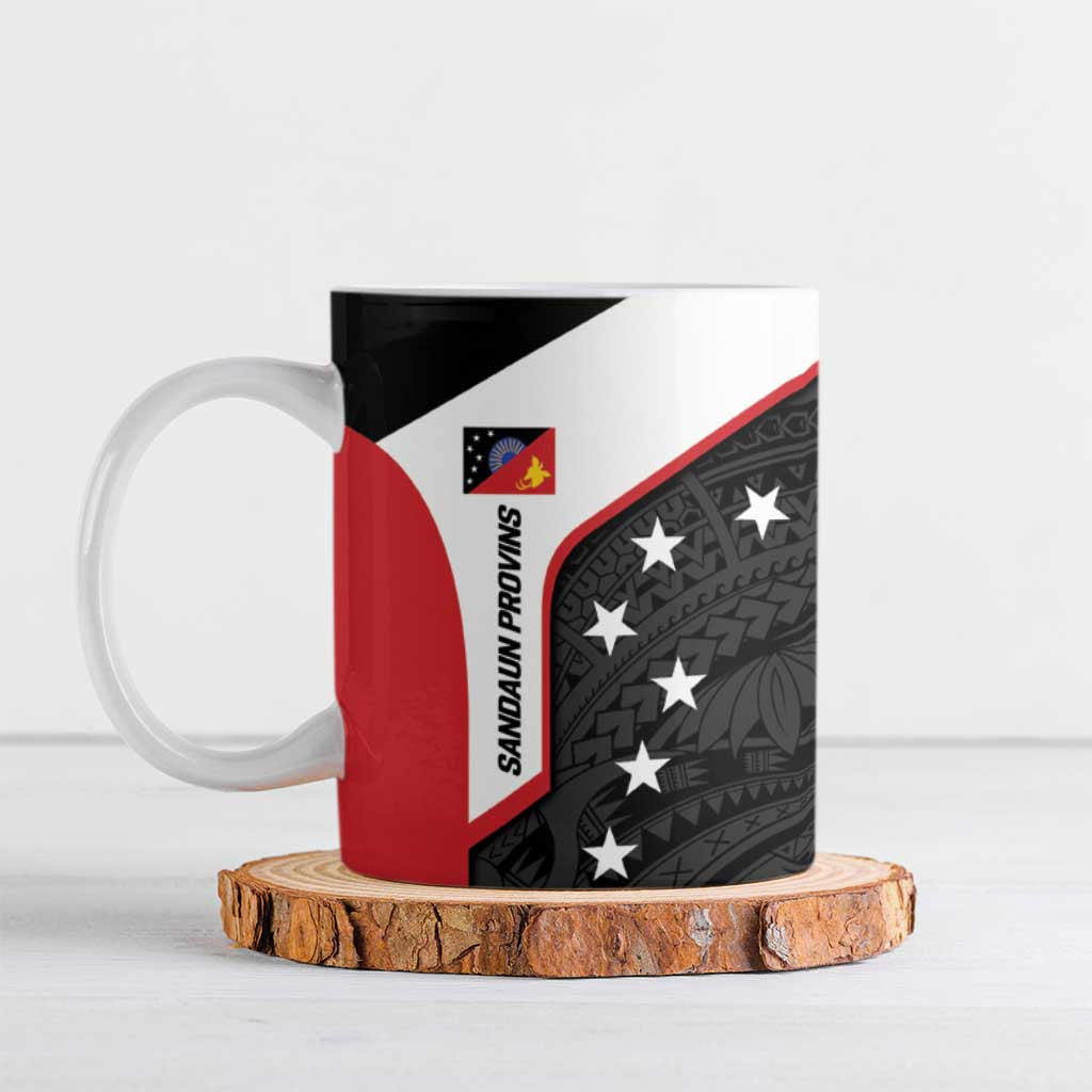 Personalised PNG Sandaun Province Ceramic Mug Bird of Paradise Tattoo Flag Motif - Polynesian Pride