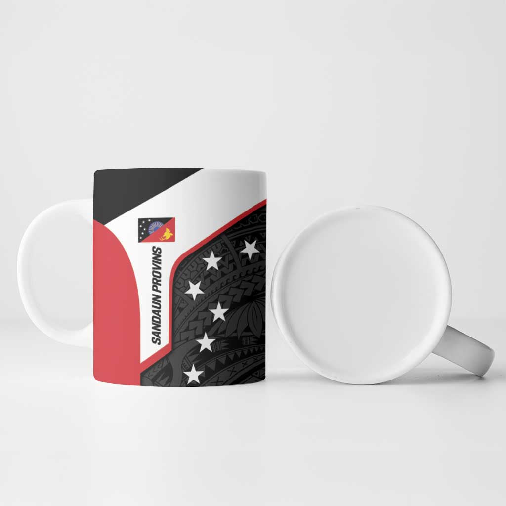 Personalised PNG Sandaun Province Ceramic Mug Bird of Paradise Tattoo Flag Motif - Polynesian Pride