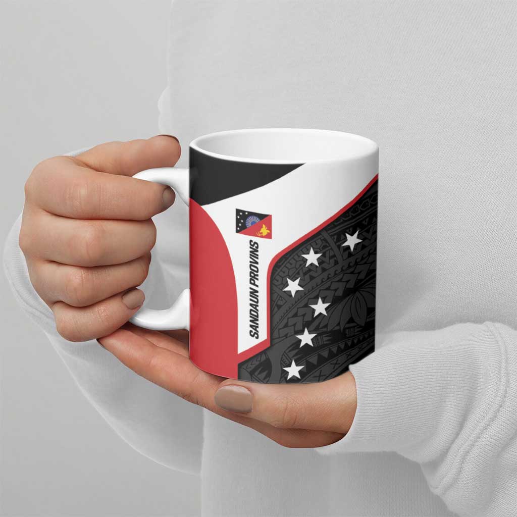 Personalised PNG Sandaun Province Ceramic Mug Bird of Paradise Tattoo Flag Motif - Polynesian Pride