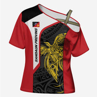 Personalised PNG Sandaun Province Cross Shoulder Shirt Bird of Paradise Tattoo Flag Motif - Polynesian Pride