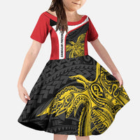 Personalised PNG Sandaun Province Family Matching Long Sleeve Bodycon Dress and Hawaiian Shirt Bird of Paradise Tattoo Flag Motif - Polynesian Pride
