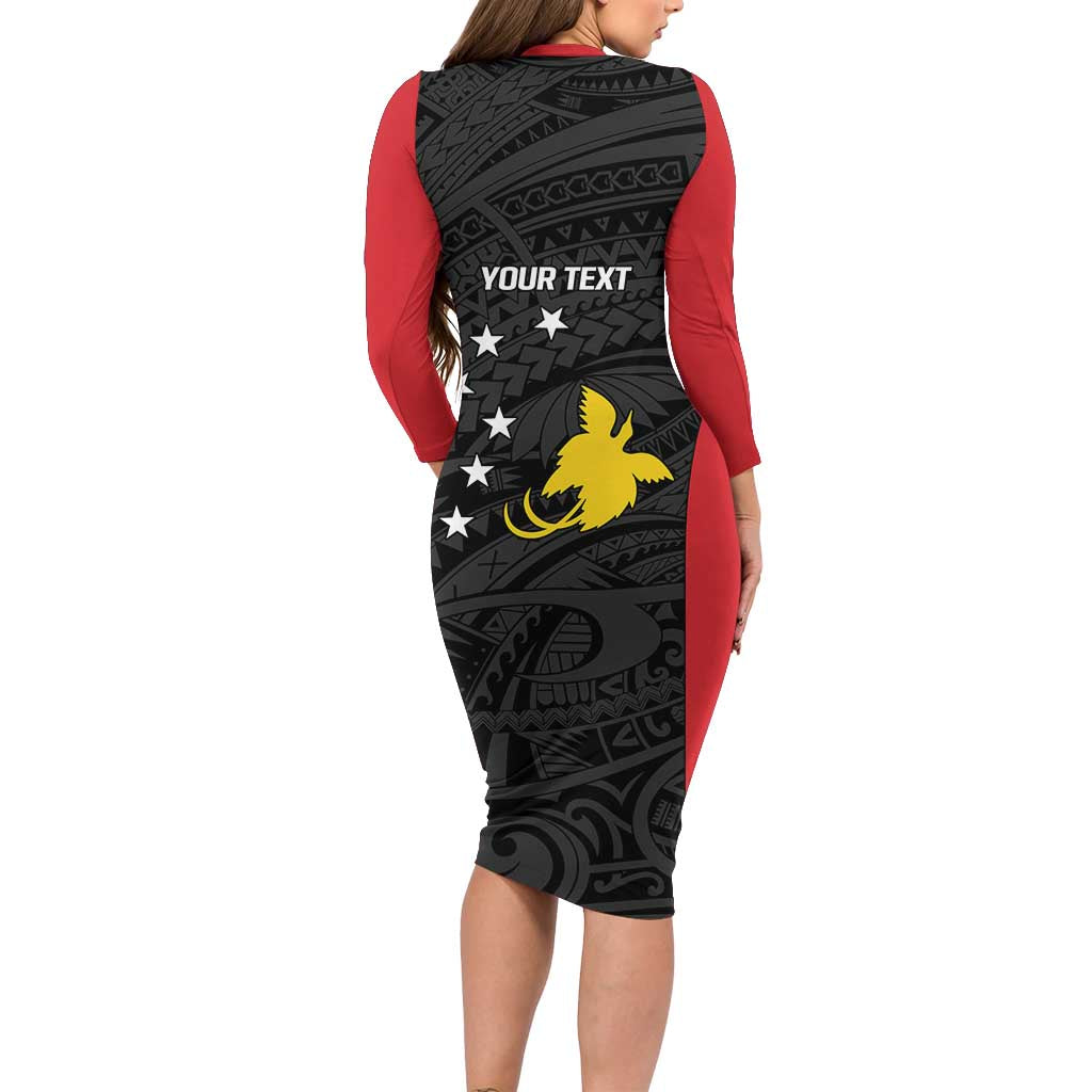 Personalised PNG Sandaun Province Family Matching Long Sleeve Bodycon Dress and Hawaiian Shirt Bird of Paradise Tattoo Flag Motif - Polynesian Pride
