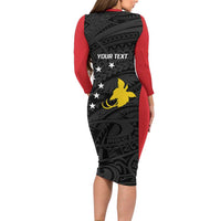 Personalised PNG Sandaun Province Family Matching Long Sleeve Bodycon Dress and Hawaiian Shirt Bird of Paradise Tattoo Flag Motif - Polynesian Pride