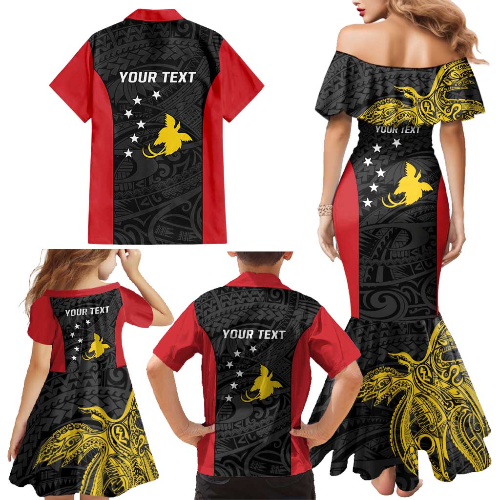 Personalised PNG Sandaun Province Family Matching Mermaid Dress and Hawaiian Shirt Bird of Paradise Tattoo Flag Motif - Polynesian Pride