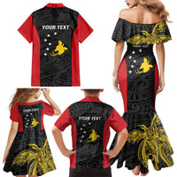 Personalised PNG Sandaun Province Family Matching Mermaid Dress and Hawaiian Shirt Bird of Paradise Tattoo Flag Motif - Polynesian Pride