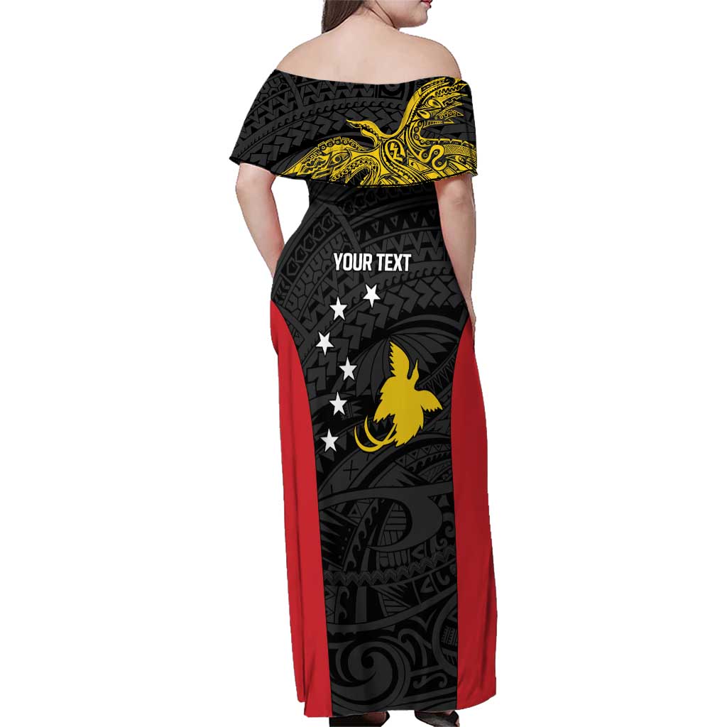 Personalised PNG Sandaun Province Family Matching Off Shoulder Maxi Dress and Hawaiian Shirt Bird of Paradise Tattoo Flag Motif - Polynesian Pride