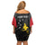 Personalised PNG Sandaun Province Family Matching Off Shoulder Short Dress and Hawaiian Shirt Bird of Paradise Tattoo Flag Motif - Polynesian Pride