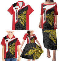 Personalised PNG Sandaun Province Family Matching Puletasi and Hawaiian Shirt Bird of Paradise Tattoo Flag Motif - Polynesian Pride