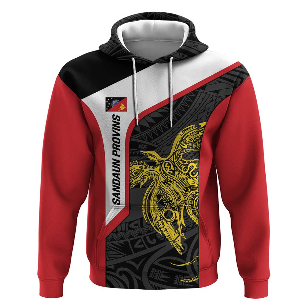 Personalised PNG Sandaun Province Hoodie Bird of Paradise Tattoo Flag Motif - Polynesian Pride