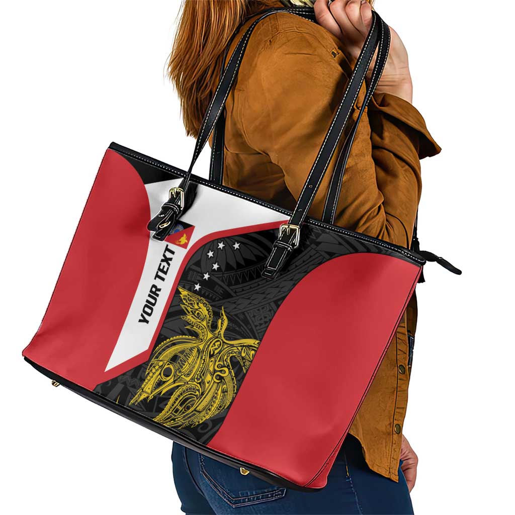Personalised PNG Sandaun Province Leather Tote Bag Bird of Paradise Tattoo Flag Motif - Polynesian Pride
