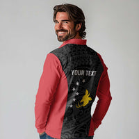 Personalised PNG Sandaun Province Long Sleeve Polo Shirt Bird of Paradise Tattoo Flag Motif - Polynesian Pride