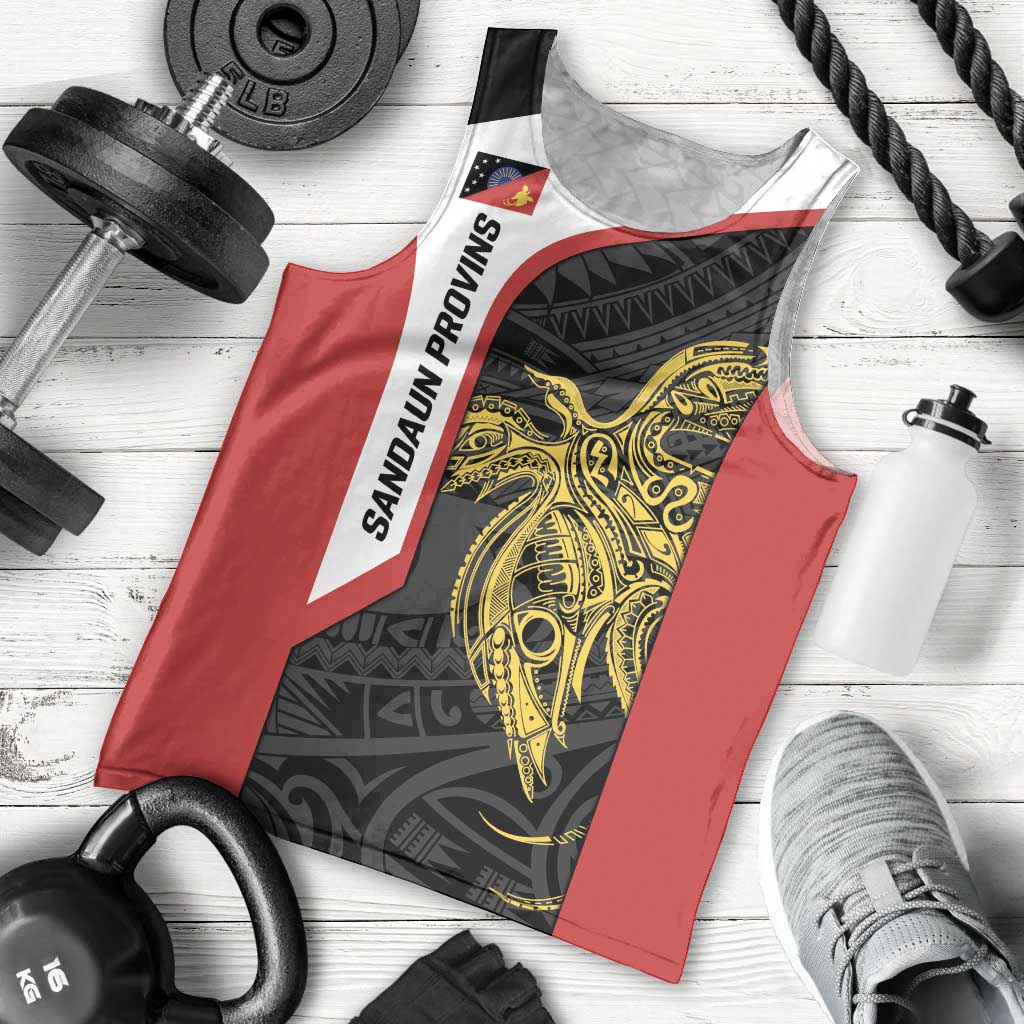 Personalised PNG Sandaun Province Men Tank Top Bird of Paradise Tattoo Flag Motif - Polynesian Pride
