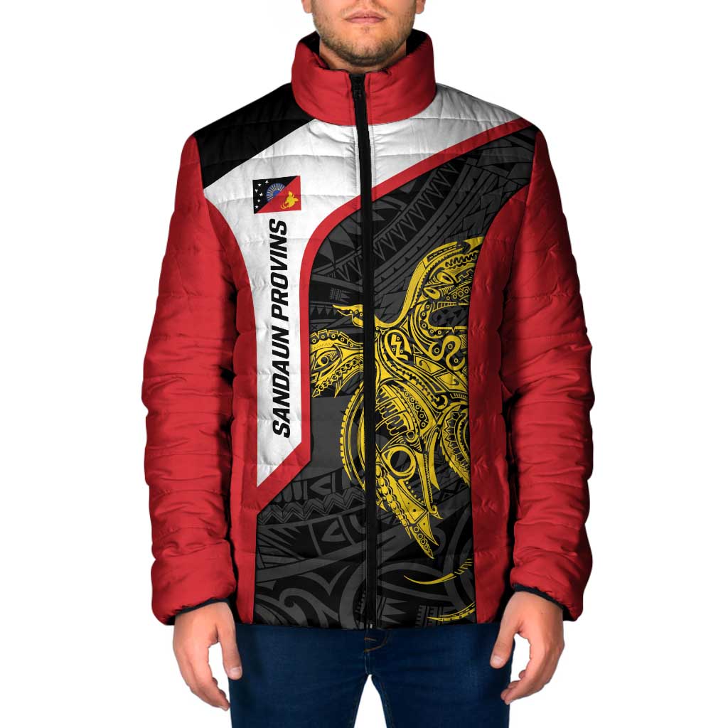 Personalised PNG Sandaun Province Padded Jacket Bird of Paradise Tattoo Flag Motif - Polynesian Pride