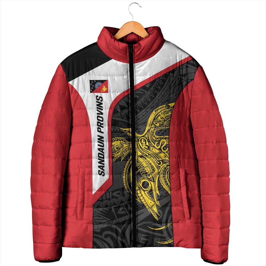 Personalised PNG Sandaun Province Padded Jacket Bird of Paradise Tattoo Flag Motif - Polynesian Pride