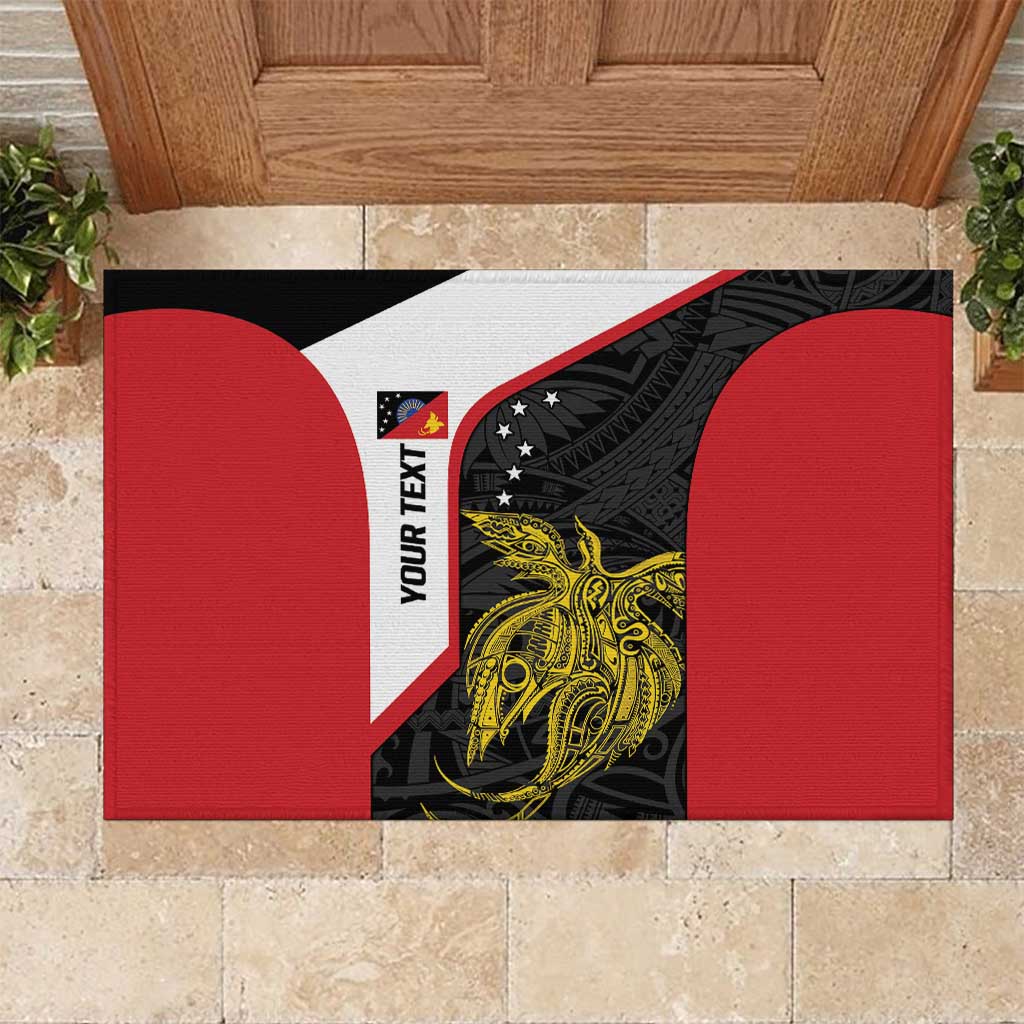 Personalised PNG Sandaun Province Rubber Doormat Bird of Paradise Tattoo Flag Motif - Polynesian Pride