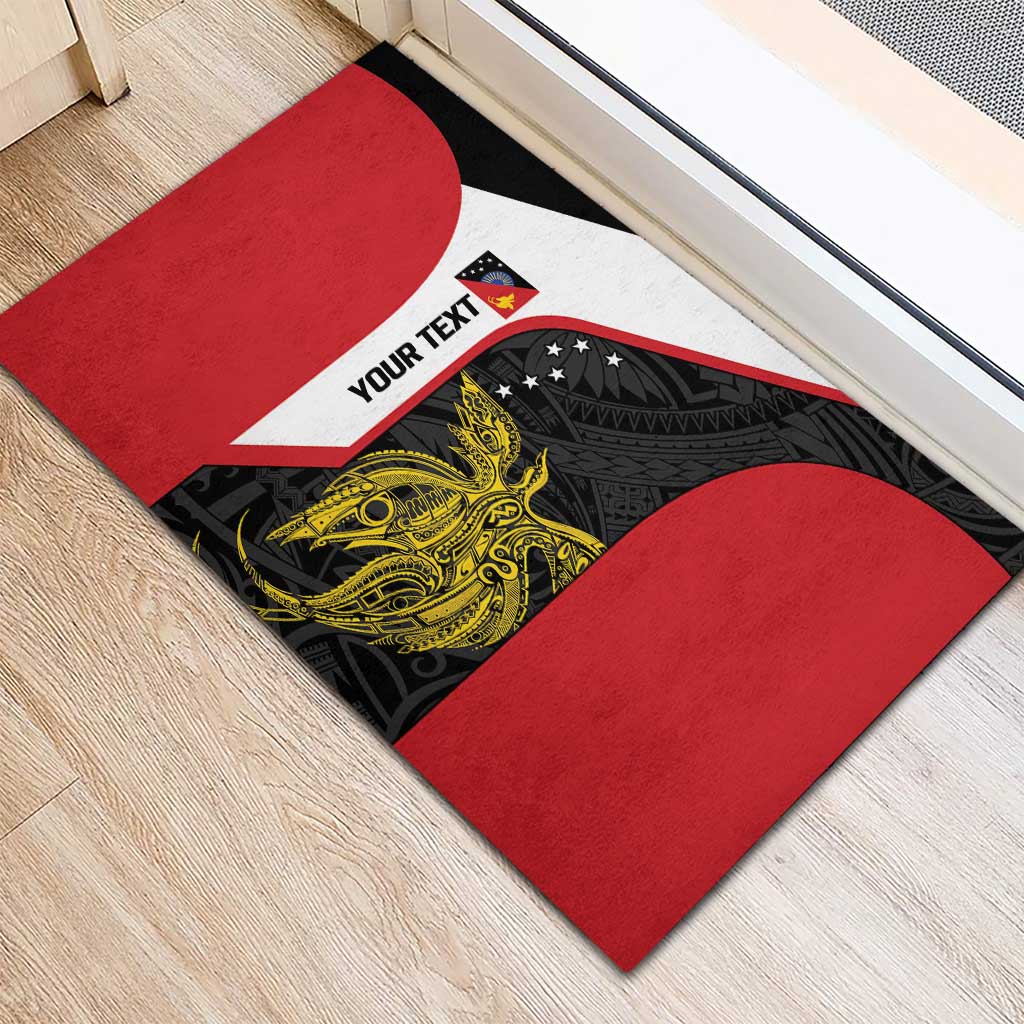 Personalised PNG Sandaun Province Rubber Doormat Bird of Paradise Tattoo Flag Motif - Polynesian Pride