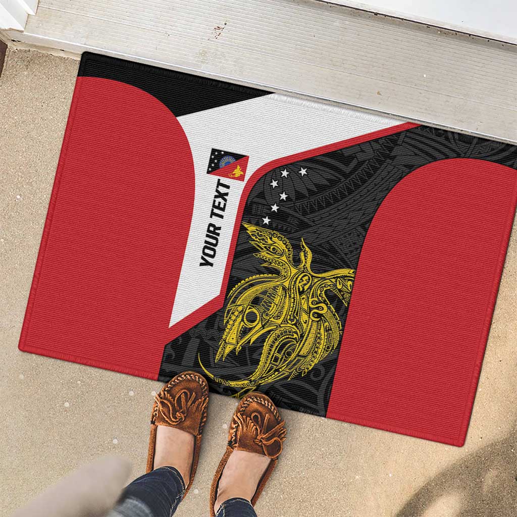 Personalised PNG Sandaun Province Rubber Doormat Bird of Paradise Tattoo Flag Motif - Polynesian Pride