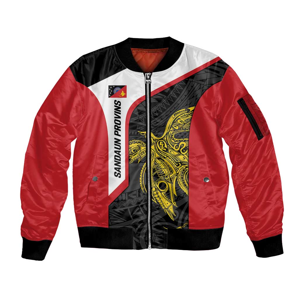 Personalised PNG Sandaun Province Sleeve Zip Bomber Jacket Bird of Paradise Tattoo Flag Motif - Polynesian Pride