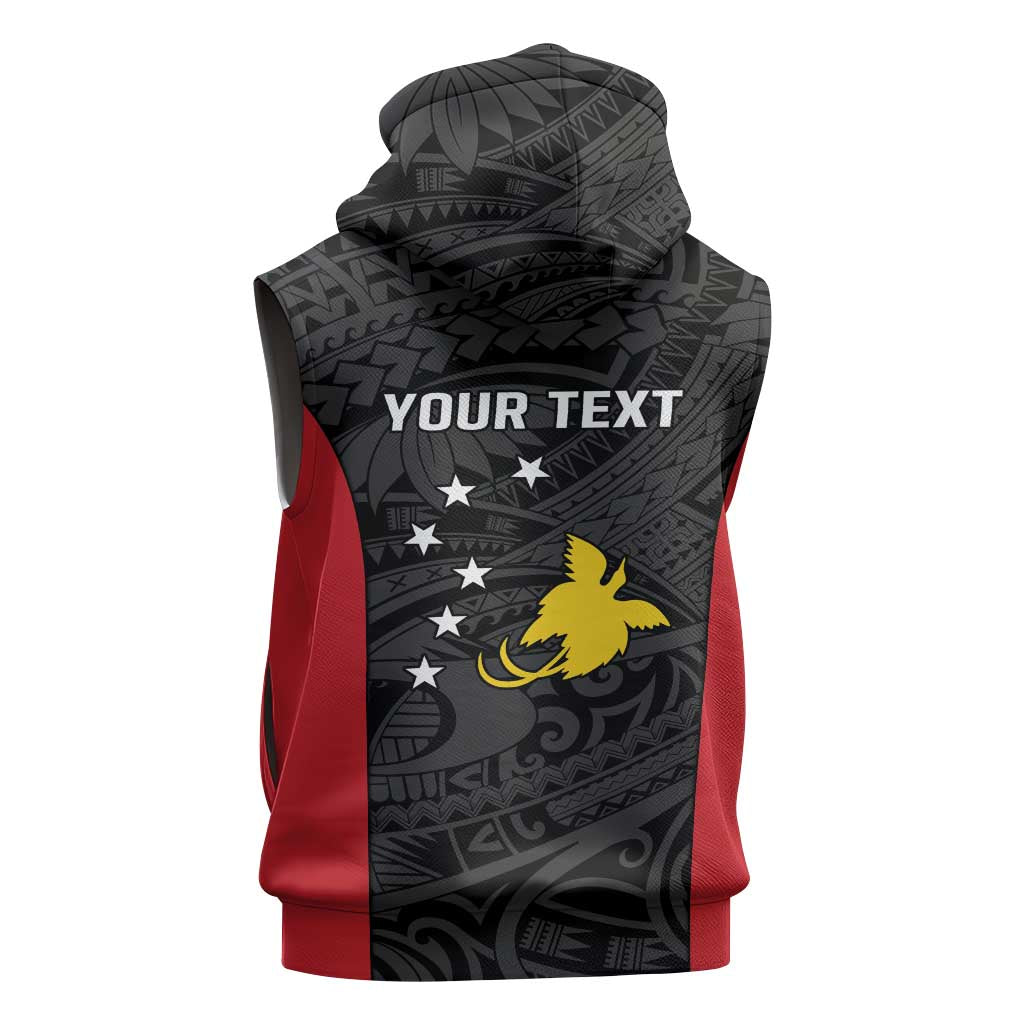 Personalised PNG Sandaun Province Sleeveless Hoodie Bird of Paradise Tattoo Flag Motif - Polynesian Pride