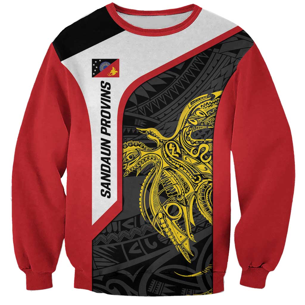 Personalised PNG Sandaun Province Sweatshirt Bird of Paradise Tattoo Flag Motif LT9 Unisex Red - Polynesian Pride