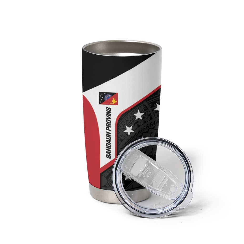 Personalised PNG Sandaun Province Tumbler Cup Bird of Paradise Tattoo Flag Motif - Polynesian Pride