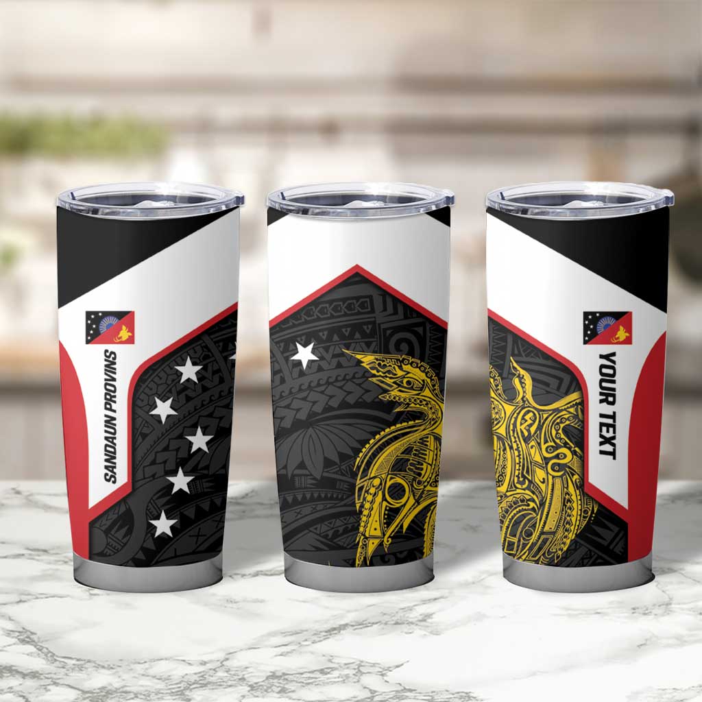Personalised PNG Sandaun Province Tumbler Cup Bird of Paradise Tattoo Flag Motif - Polynesian Pride