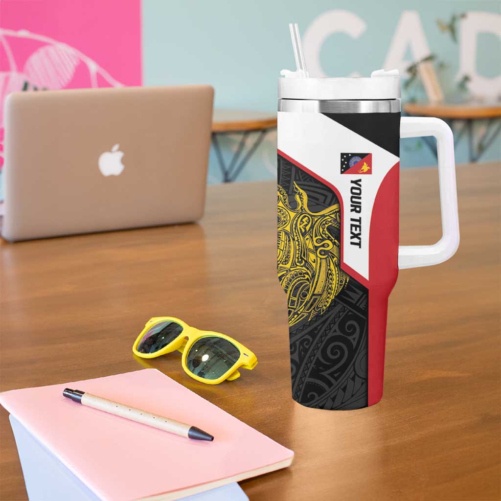 Personalised PNG Sandaun Province Tumbler With Handle Bird of Paradise Tattoo Flag Motif - Polynesian Pride