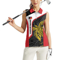 Personalised PNG Sandaun Province Women Sleeveless Polo Shirt Bird of Paradise Tattoo Flag Motif - Polynesian Pride