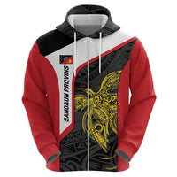Personalised PNG Sandaun Province Zip Hoodie Bird of Paradise Tattoo Flag Motif - Polynesian Pride