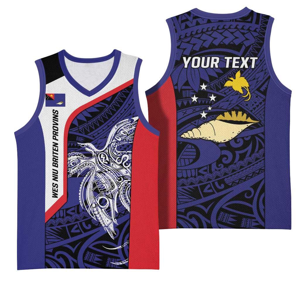 Personalised PNG West New Britain Province Basketball Jersey Bird of Paradise Tattoo Flag Motif - Polynesian Pride