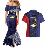 Personalised PNG West New Britain Province Couples Matching Mermaid Dress and Hawaiian Shirt Bird of Paradise Tattoo Flag Motif - Polynesian Pride