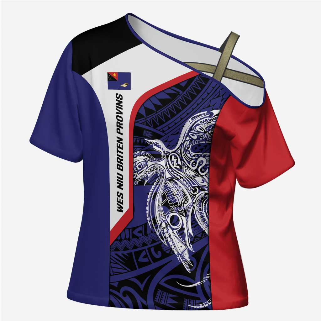 Personalised PNG West New Britain Province Cross Shoulder Shirt Bird of Paradise Tattoo Flag Motif - Polynesian Pride
