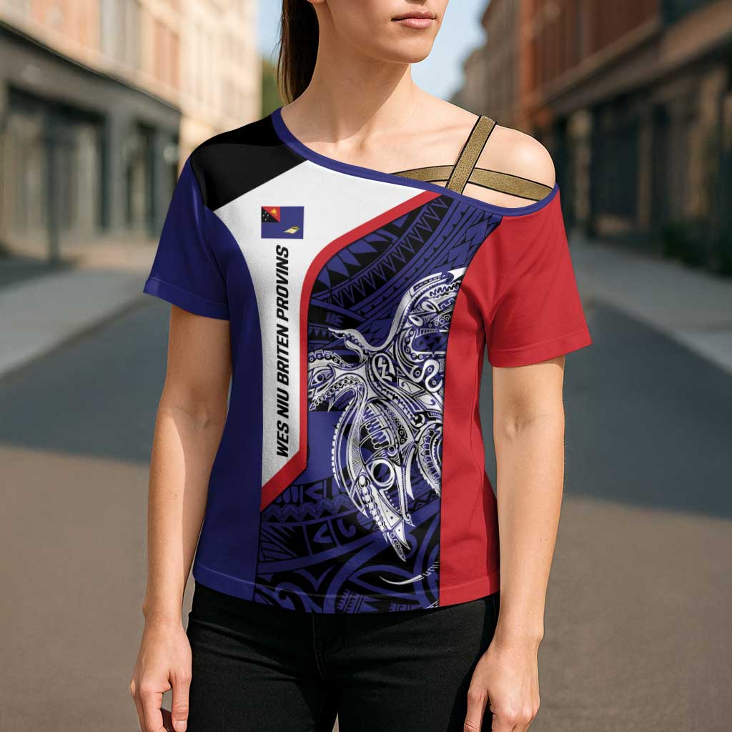 Personalised PNG West New Britain Province Cross Shoulder Shirt Bird of Paradise Tattoo Flag Motif - Polynesian Pride