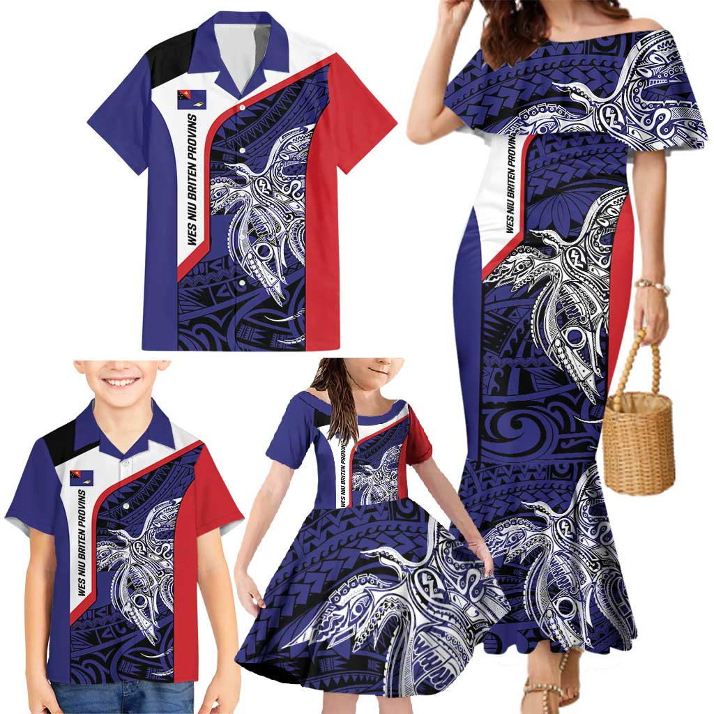 Personalised PNG West New Britain Province Family Matching Mermaid Dress and Hawaiian Shirt Bird of Paradise Tattoo Flag Motif - Polynesian Pride
