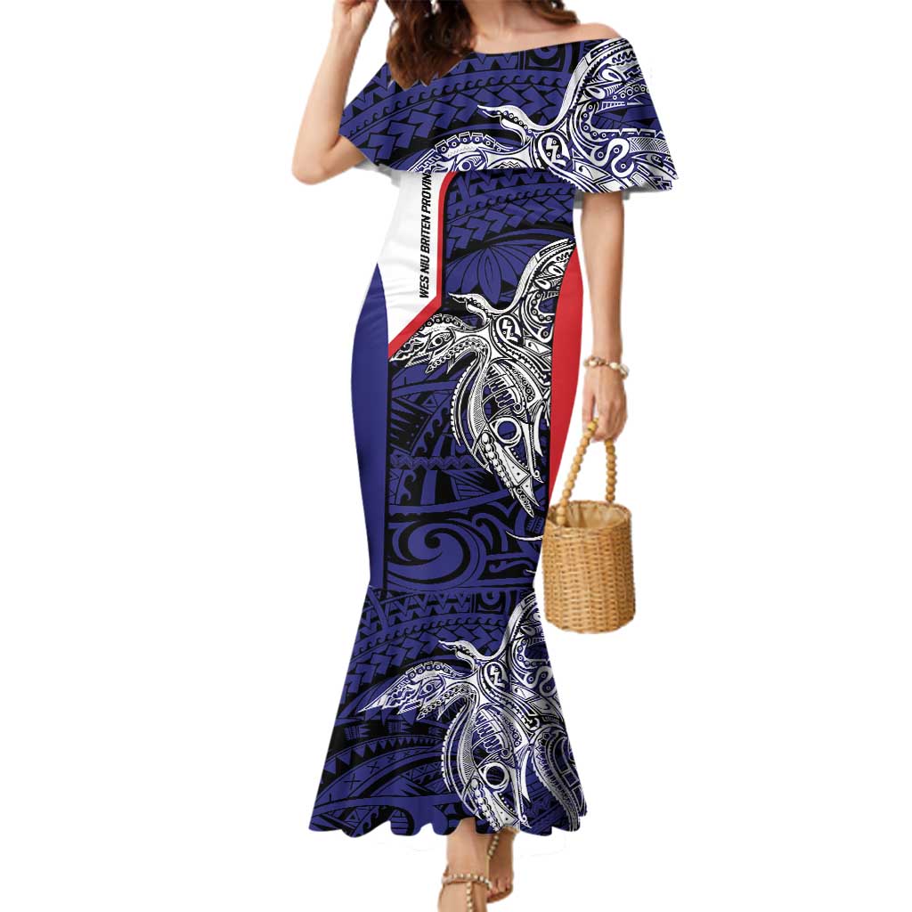 Personalised PNG West New Britain Province Family Matching Mermaid Dress and Hawaiian Shirt Bird of Paradise Tattoo Flag Motif - Polynesian Pride
