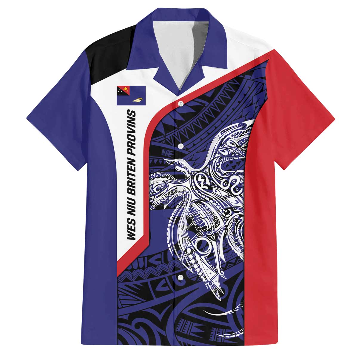 Personalised PNG West New Britain Province Family Matching Off The Shoulder Long Sleeve Dress and Hawaiian Shirt Bird of Paradise Tattoo Flag Motif - Polynesian Pride