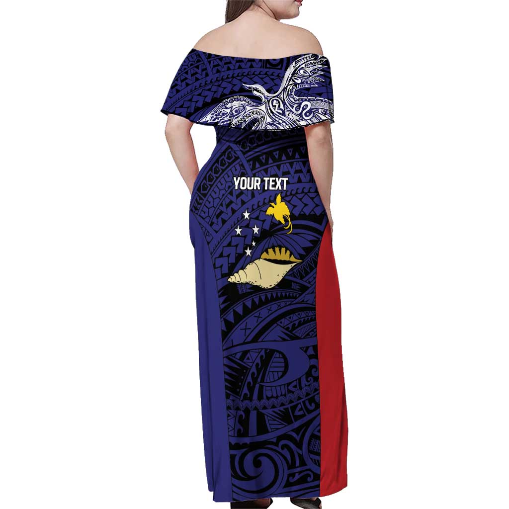 Personalised PNG West New Britain Province Family Matching Off Shoulder Maxi Dress and Hawaiian Shirt Bird of Paradise Tattoo Flag Motif - Polynesian Pride