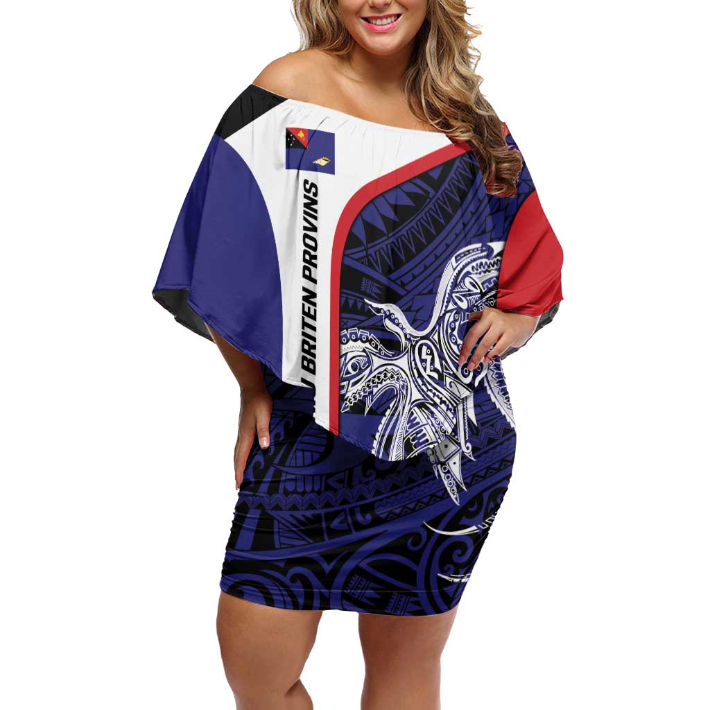 Personalised PNG West New Britain Province Family Matching Off Shoulder Short Dress and Hawaiian Shirt Bird of Paradise Tattoo Flag Motif LT9 Mom's Dress Blue - Polynesian Pride