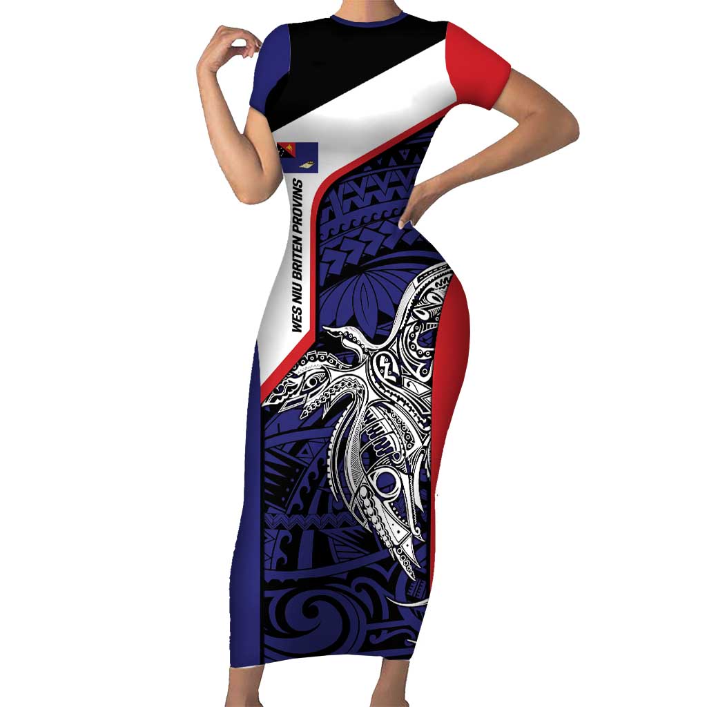 Personalised PNG West New Britain Province Family Matching Short Sleeve Bodycon Dress and Hawaiian Shirt Bird of Paradise Tattoo Flag Motif - Polynesian Pride