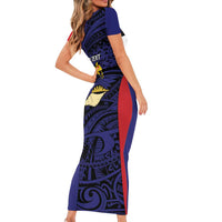 Personalised PNG West New Britain Province Family Matching Short Sleeve Bodycon Dress and Hawaiian Shirt Bird of Paradise Tattoo Flag Motif - Polynesian Pride