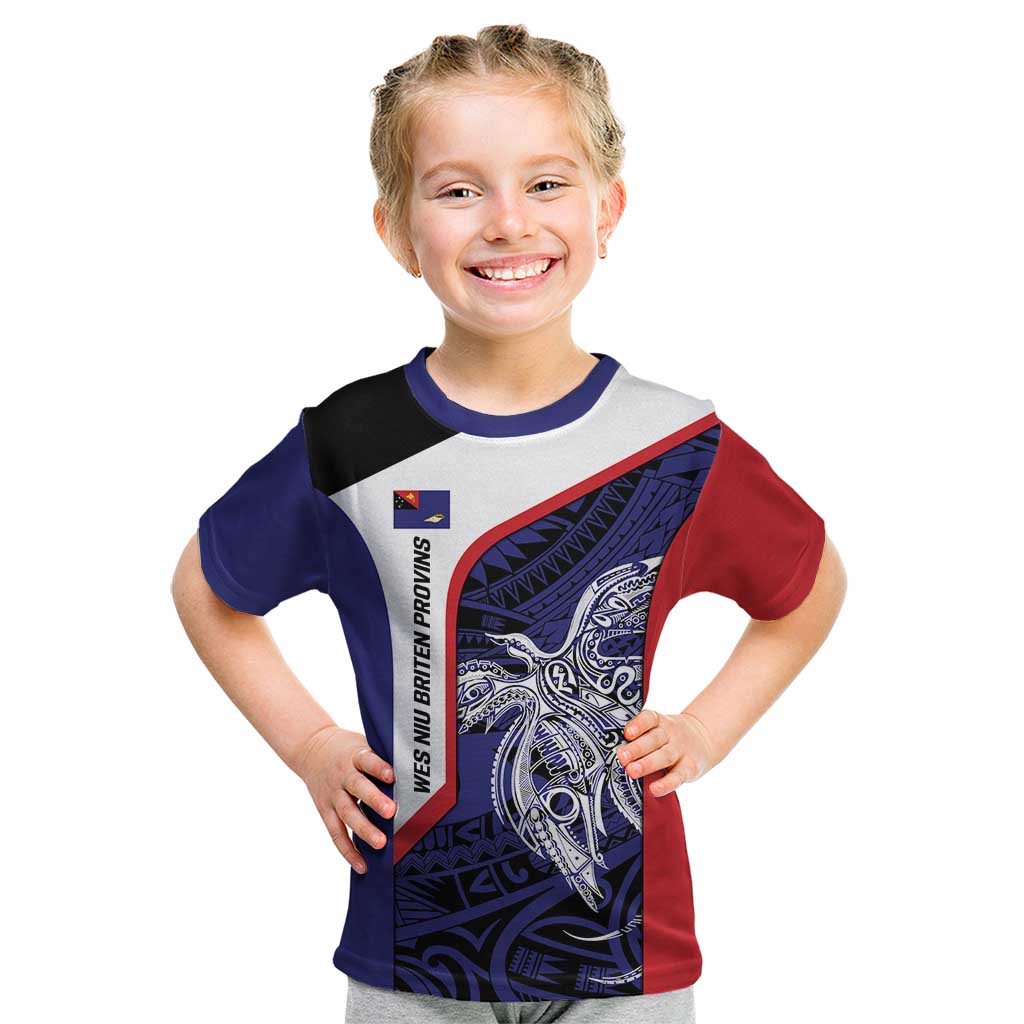 Personalised PNG West New Britain Province Kid T Shirt Bird of Paradise Tattoo Flag Motif - Polynesian Pride