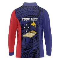 Personalised PNG West New Britain Province Long Sleeve Polo Shirt Bird of Paradise Tattoo Flag Motif - Polynesian Pride