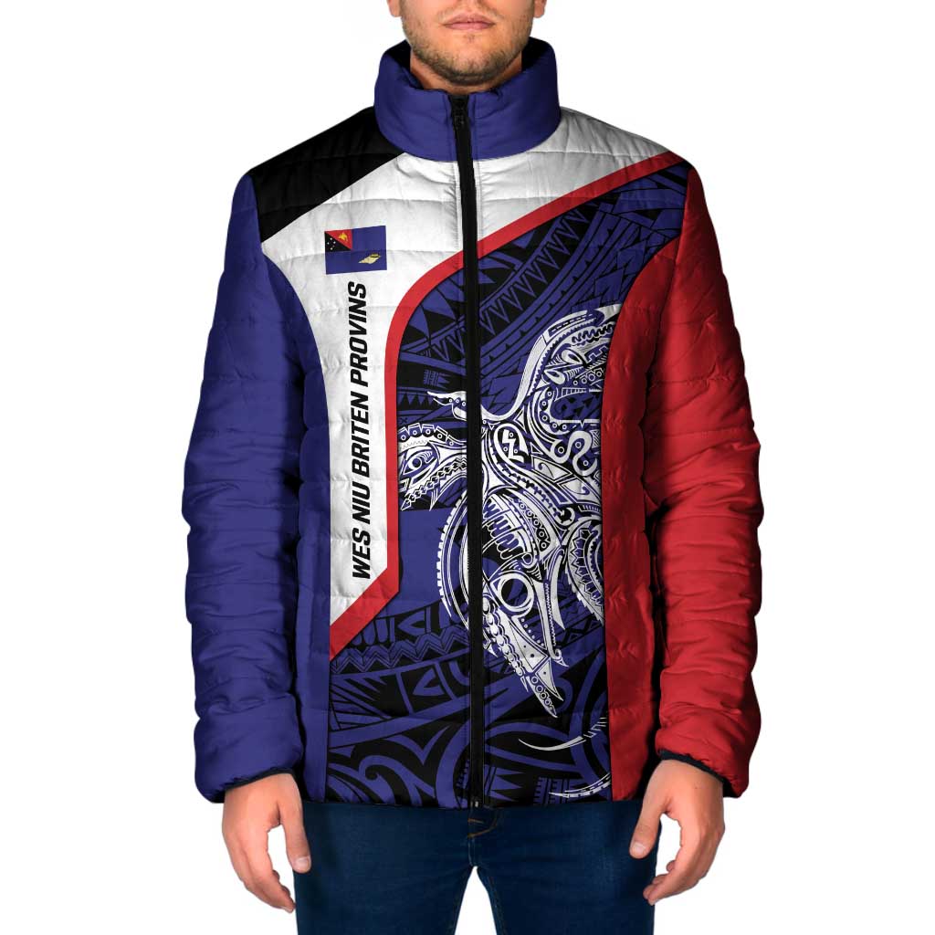 Personalised PNG West New Britain Province Padded Jacket Bird of Paradise Tattoo Flag Motif - Polynesian Pride
