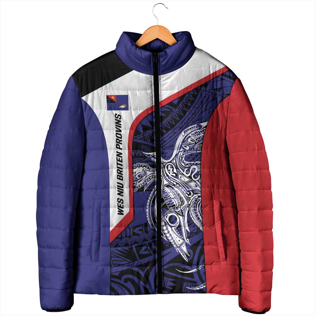 Personalised PNG West New Britain Province Padded Jacket Bird of Paradise Tattoo Flag Motif - Polynesian Pride