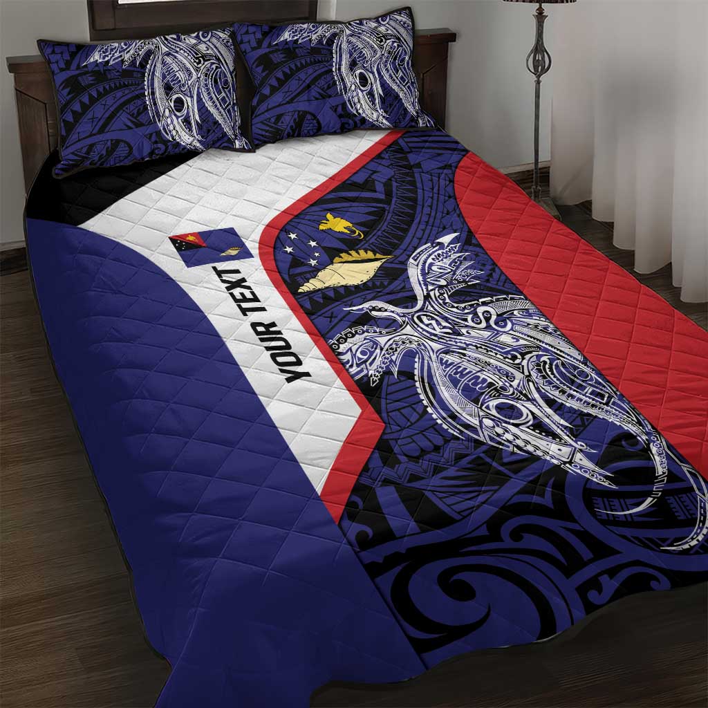 Personalised PNG West New Britain Province Quilt Bed Set Bird of Paradise Tattoo Flag Motif LT9 Blue - Polynesian Pride