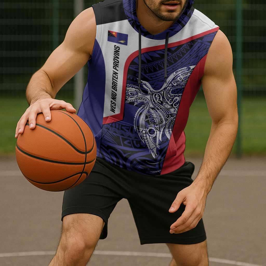 Personalised PNG West New Britain Province Sleeveless Hoodie Bird of Paradise Tattoo Flag Motif - Polynesian Pride