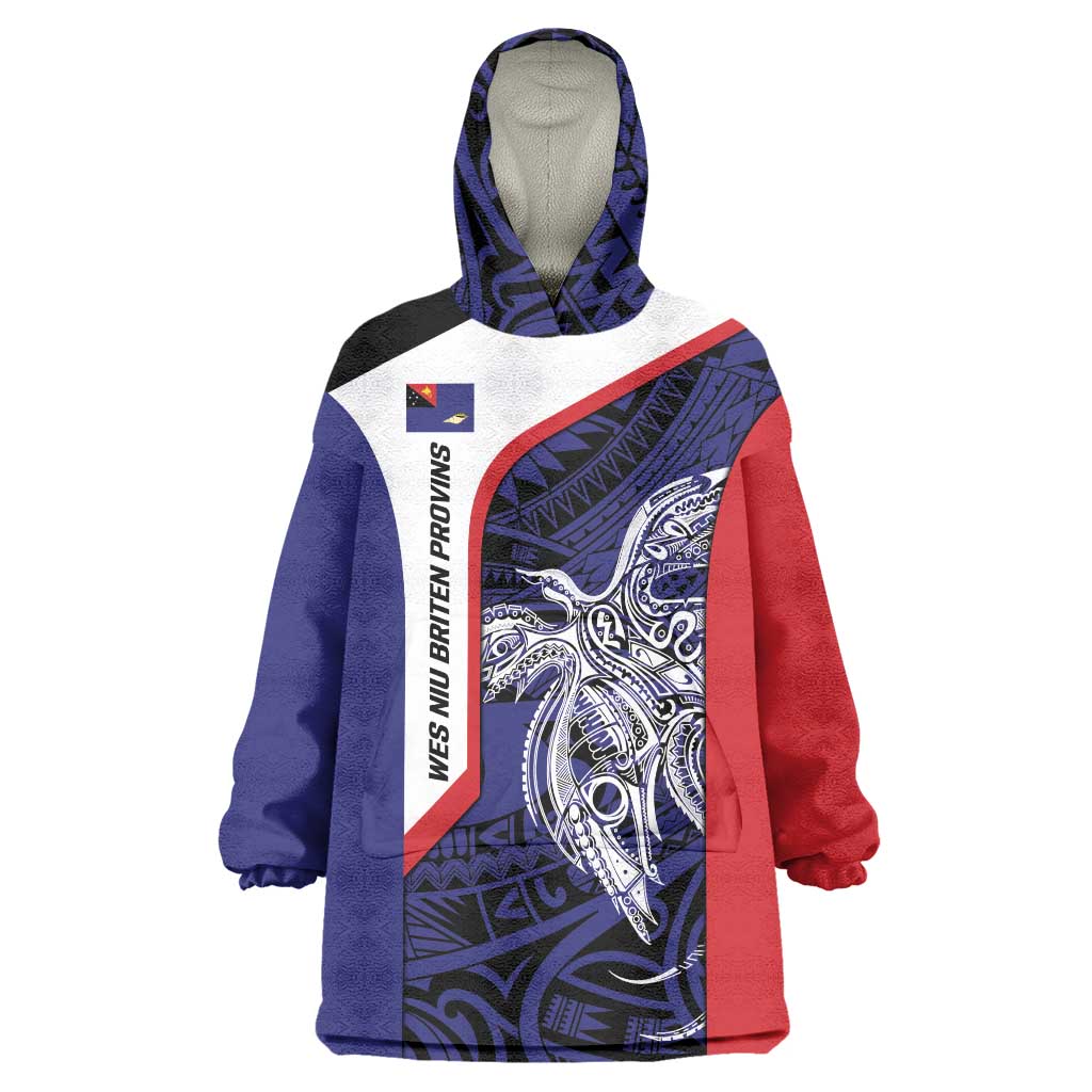 Personalised PNG West New Britain Province Wearable Blanket Hoodie Bird of Paradise Tattoo Flag Motif LT9 One Size Blue - Polynesian Pride