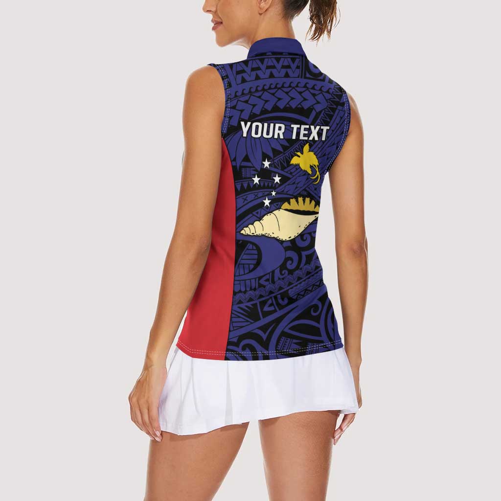 Personalised PNG West New Britain Province Women Sleeveless Polo Shirt Bird of Paradise Tattoo Flag Motif - Polynesian Pride