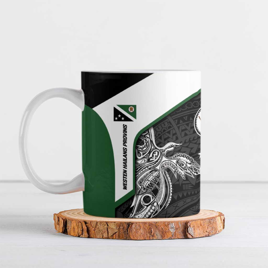 Personalised PNG Western Highlands Province Ceramic Mug Bird of Paradise Tattoo Flag Motif - Polynesian Pride