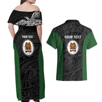 Personalised PNG Western Highlands Province Couples Matching Off Shoulder Maxi Dress and Hawaiian Shirt Bird of Paradise Tattoo Flag Motif - Polynesian Pride